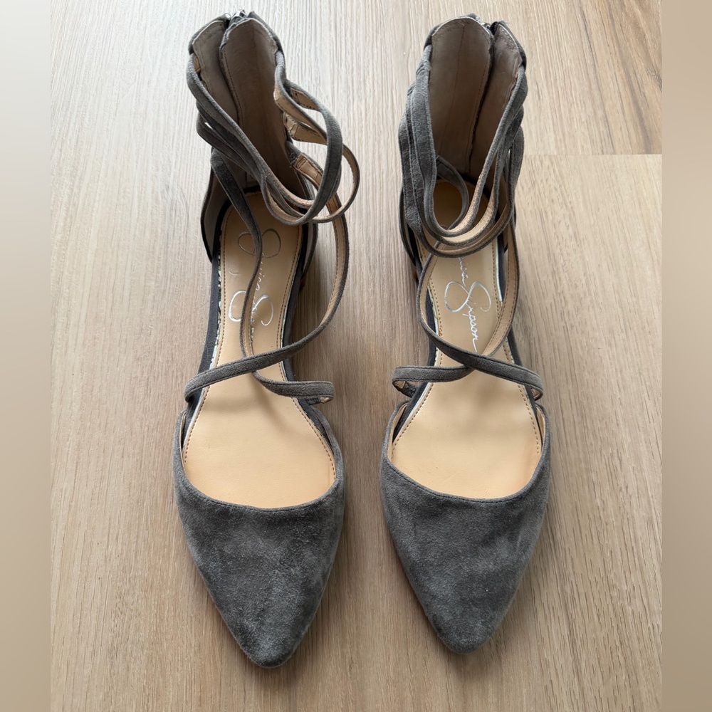Jessica Simpson Gray Suede Lace-Up flats Size 7 Pointed Toe